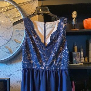 Navy and lace Eliza J dress, for wedding black tie party